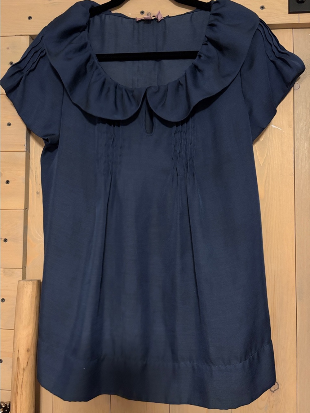 Calypso St. Barth Navy Ruffle-Neck Pintuck Blouse